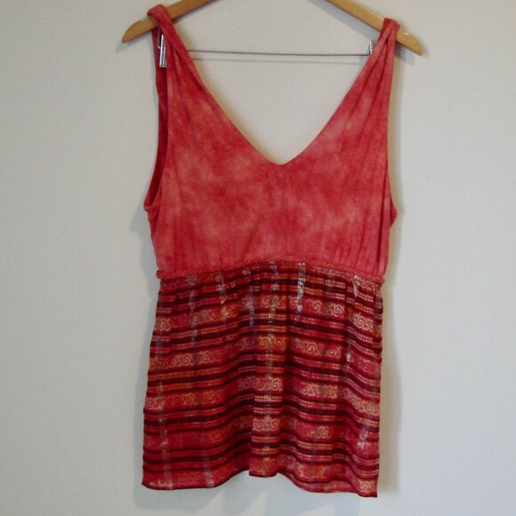 Lucky Brand Babydoll Top Boho Sleeveless V-neck Pink Red Orange NEW NWT Large - Picture 9 of 12